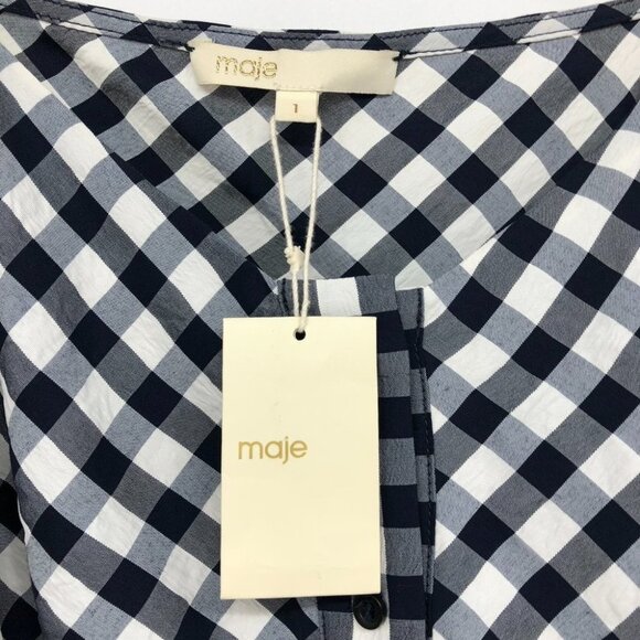 Maje Lapri Gingham Cropped Off Shoulder Top in Checkered black + white size 1 SP - Picture 6 of 16